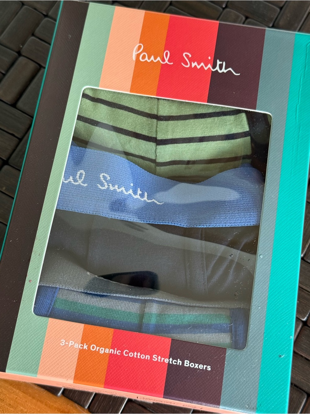 Paul Smith 3-Pack Organic Cotton Stretch Boxer Brief Trunks- Green/Blue/Black